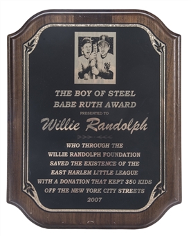 2007 The Boy of Steel Babe Ruth Award Presented to Willie Randolph (Randolph LOA)